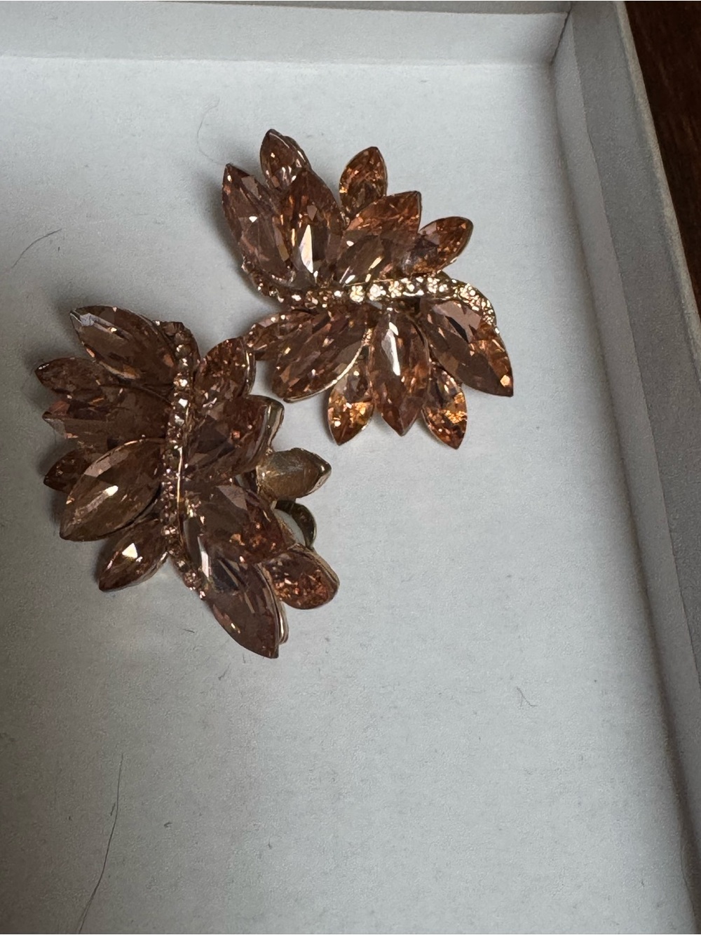 vintage Juliana clip-on earrings feature marquise-cut amber topaz rhinestones